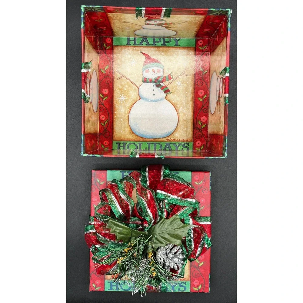 Lindy Bowman Christmas Gift Boxes Set of 2 Snowman Wreath Holiday Decor Storage
